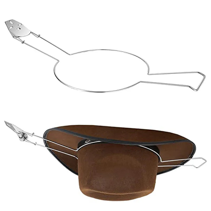 Brown car hat stand with chrome metal construction for interior vehicle storage