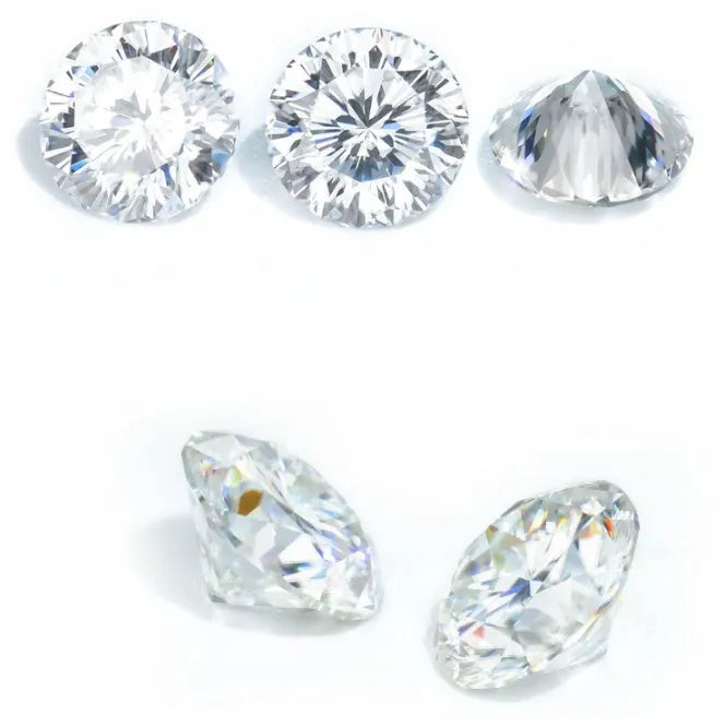 Round moissanite stone with eight hearts eight arrows cut pattern showing polished surface