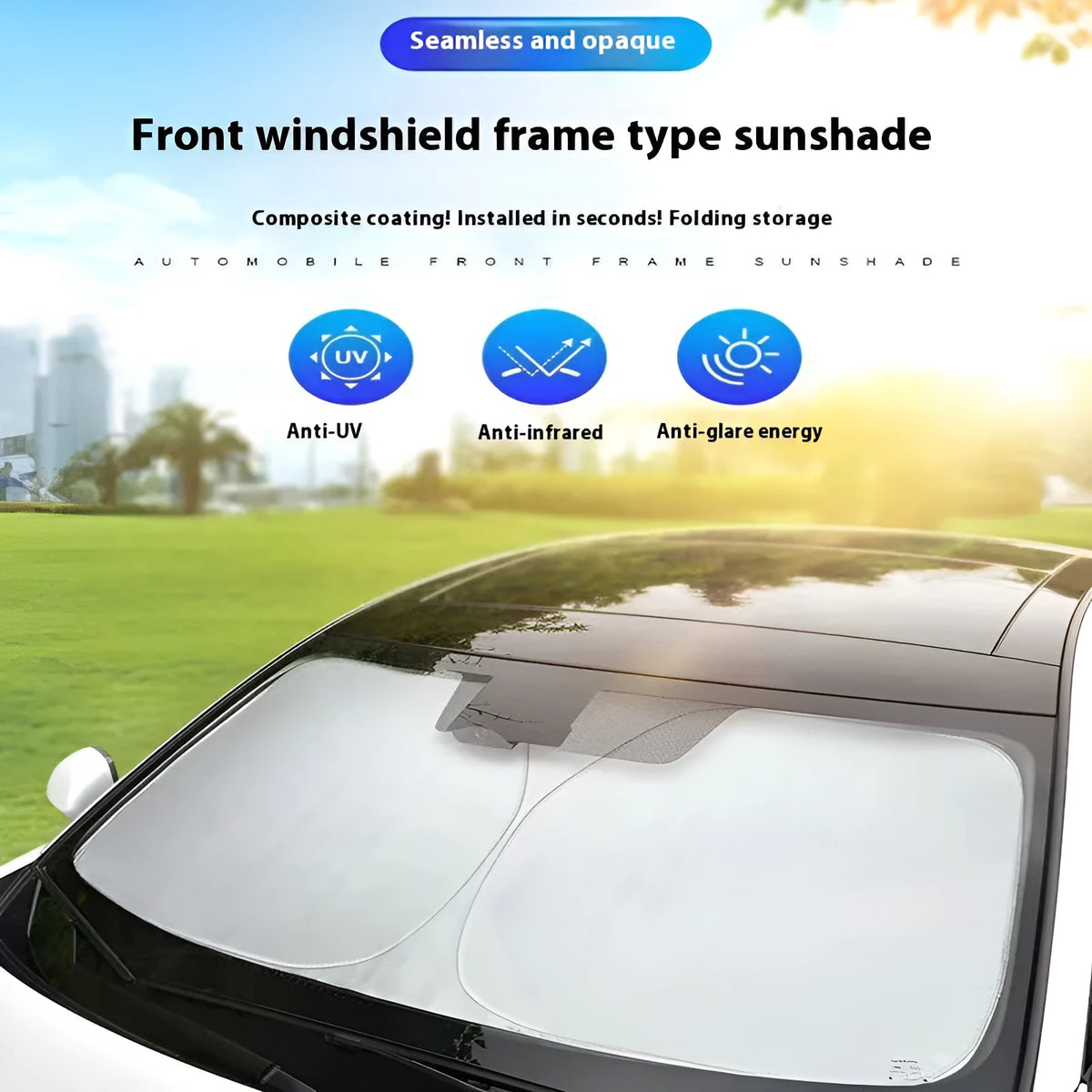 Aluminium foil car sunshade in silver colour showing reflective surface and folded edges