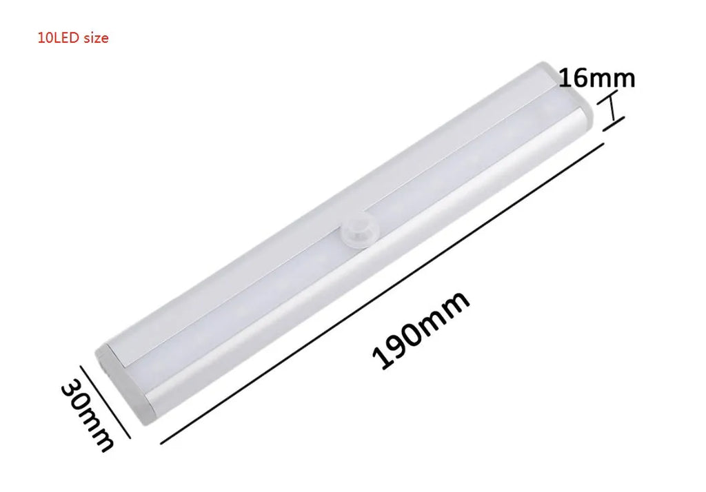 Aluminium magnetic LED closet light with motion sensor in white or warm white, shown mounted inside a wardrobe.
