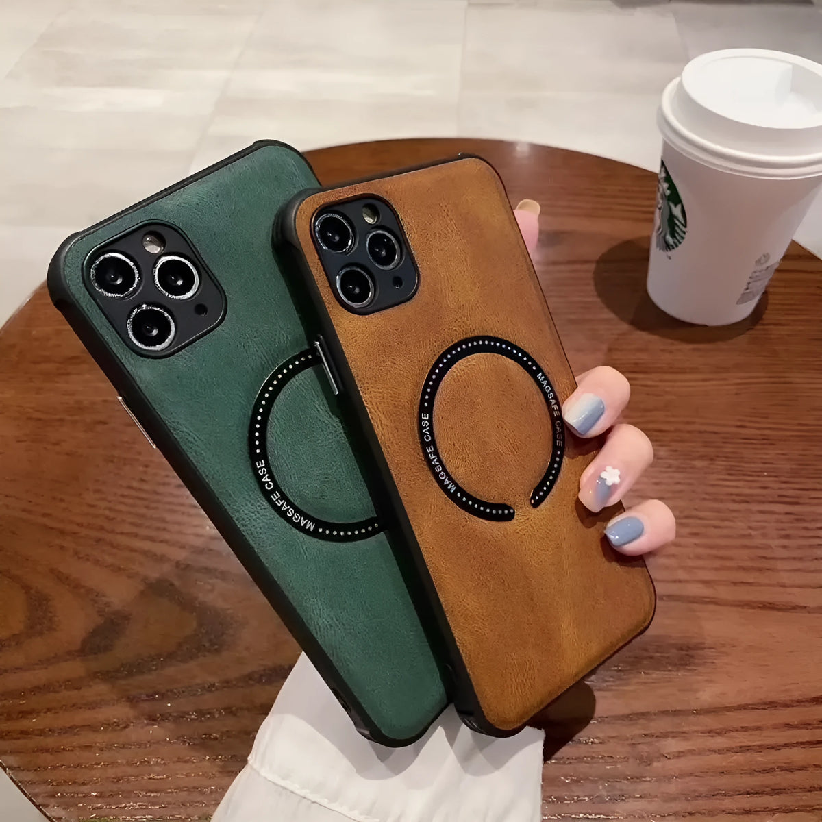Business magnetic charging iPhone case in imitation leather with anti-fingerprint coating