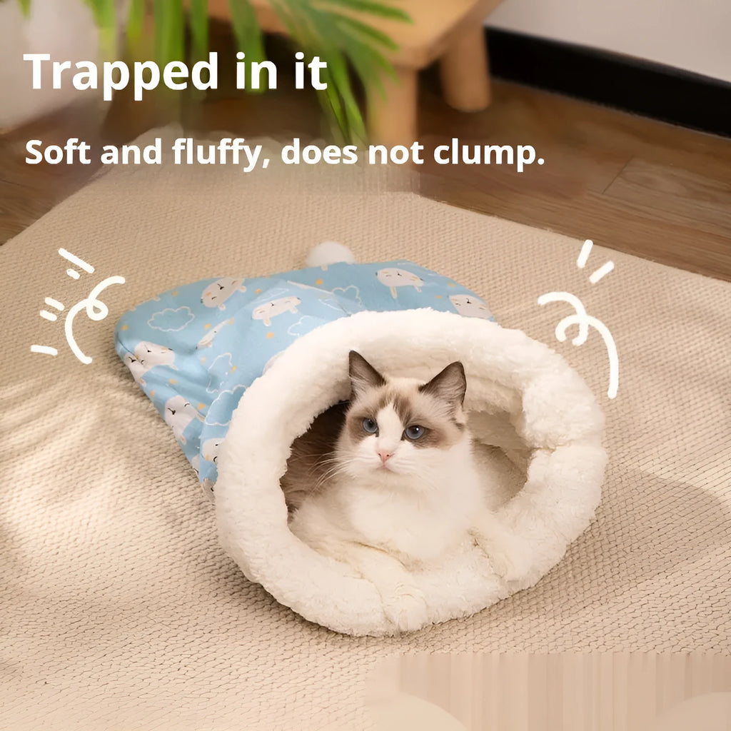 50cm flannel cat sleeping bag with blue rabbit or pink Trojan pattern
