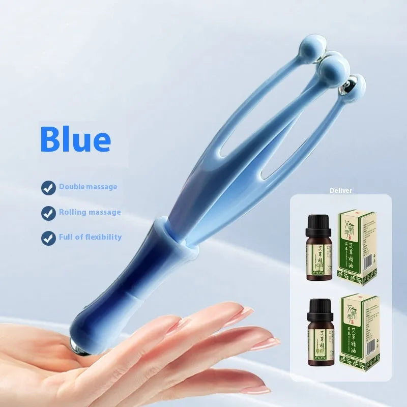 Blue and white PP plastic finger massager with electroplated steel ball rollers for hand joint therapy