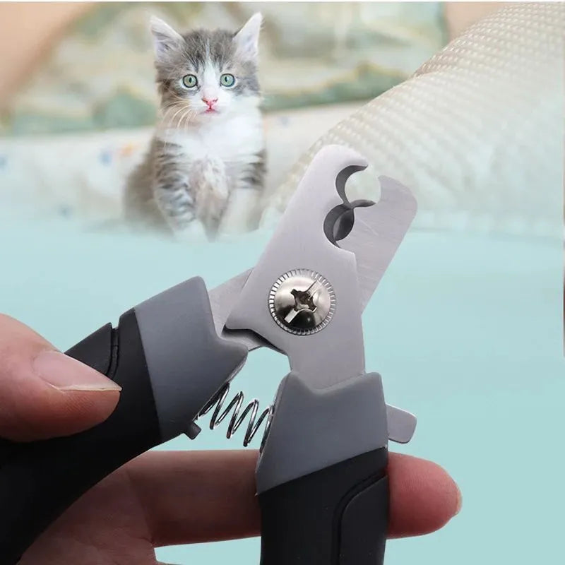 Blue stainless steel half moon blade cat nail clippers with PP and TPR handle, 165mm long