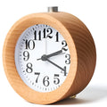 Solid beech wood student alarm clock showing 4-inch size and wooden construction