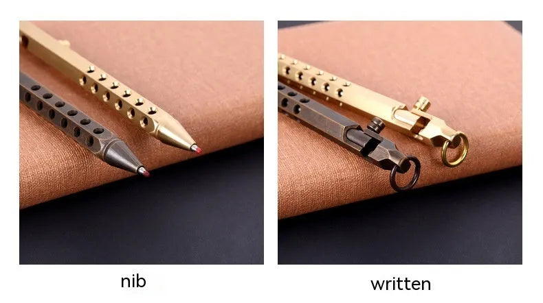 Brass hexagonal bolt roller pen with 6-angle machine pattern and 0.5mm tip
