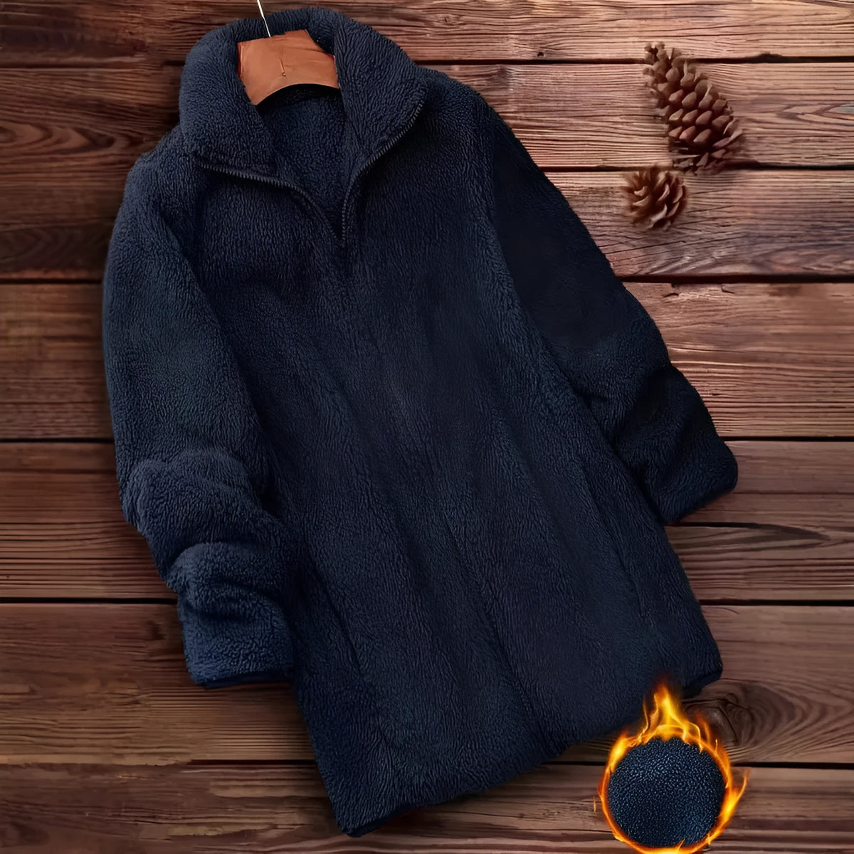 Men's black fleece-lined double-sided velvet outdoor jacket showing front view