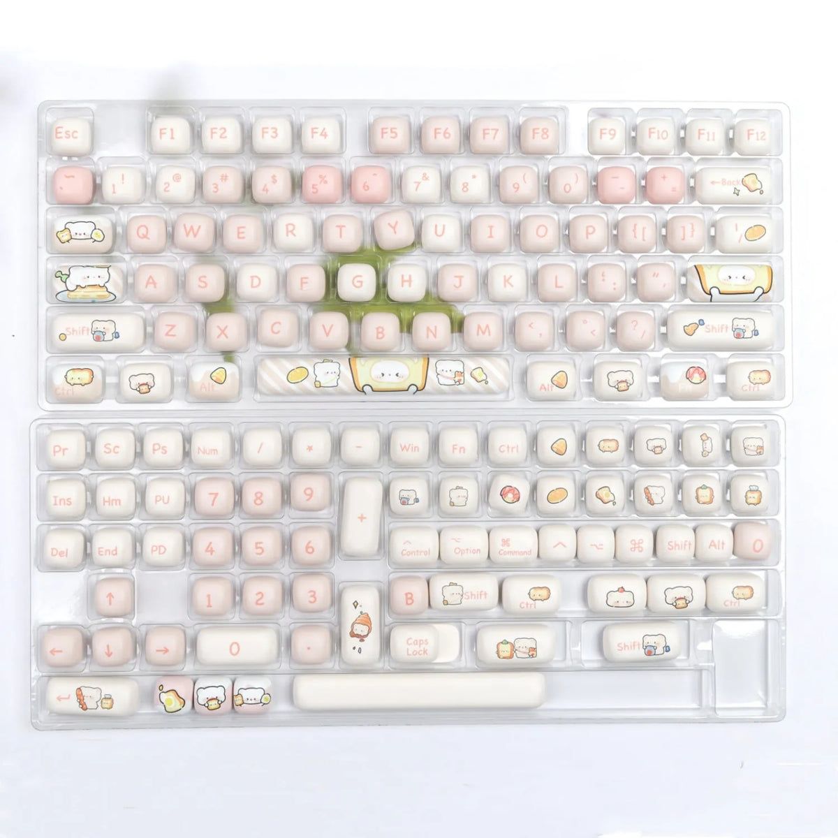MOG Steamed Bread mechanical keyboard key cap set with bread bear design, 143+3 PBT caps thermal sublimation printing