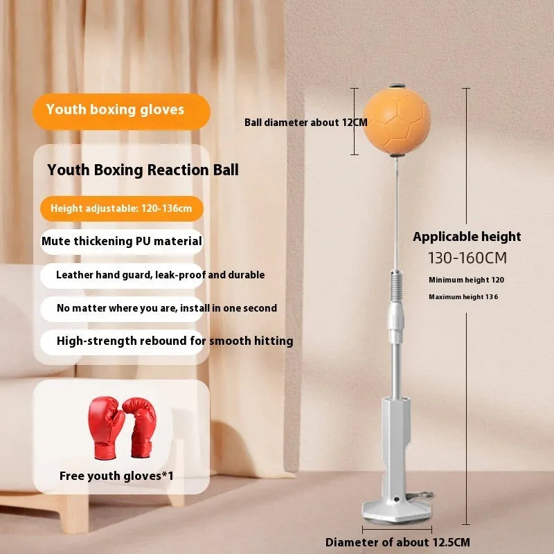 Vertical grey and orange PU leather boxing reaction speed ball on stand for home training