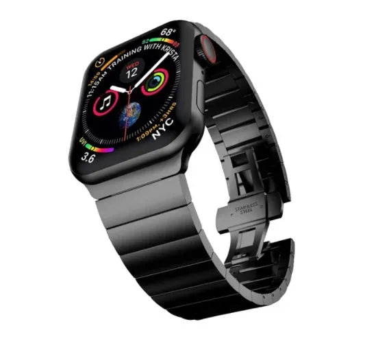Stainless steel metal chain Apple Watch strap with butterfly buckle closure