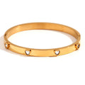 Golden electroplated stainless steel women's bracelet with micro-inlaid peach heart design