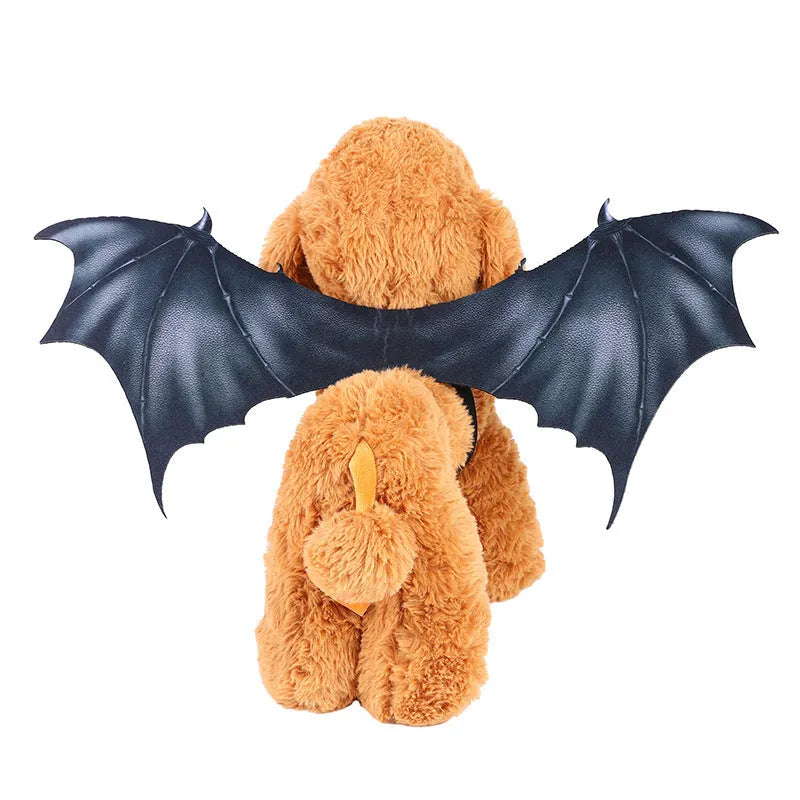 Black cloth bat wings costume for a dog or cat on a Halloween background