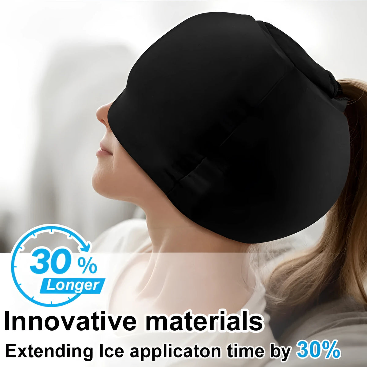Simple solid colour cold compress cap in a fully enclosed polyester design on a white background.