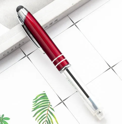 Metal multifunctional pen with capacitive stylus tip, LED light, and ballpoint writing in five colour options