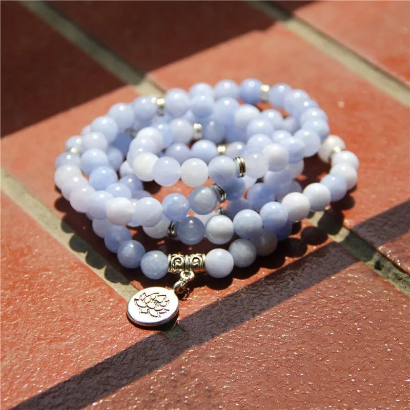 Women's natural stone angel echeveria bracelet with geometric lotus design in literary style