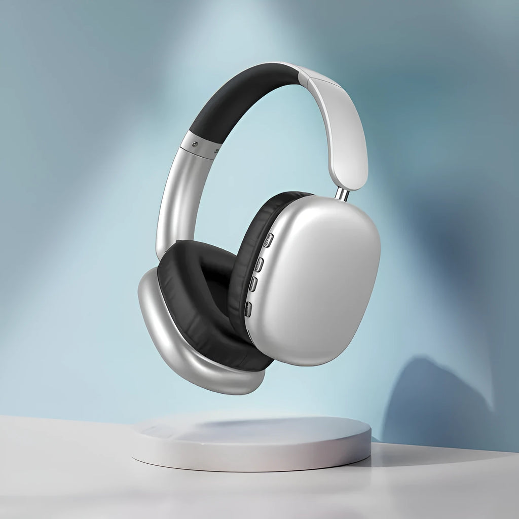 Bluetooth over-ear sports headset with leather earmuffs, 3.5mm plug, microphone, and Type-C cable in colour box