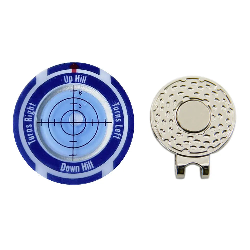 Golf level hat clip accessory with position mark in black, blue, and red colour options