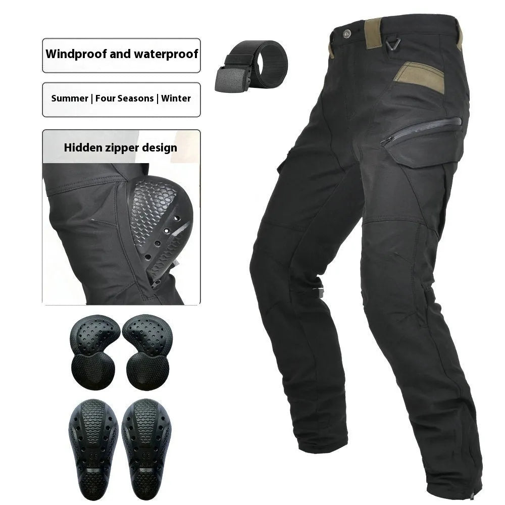 Men's waterproof motorcycle cycling pants with protective gear in black or green colour options