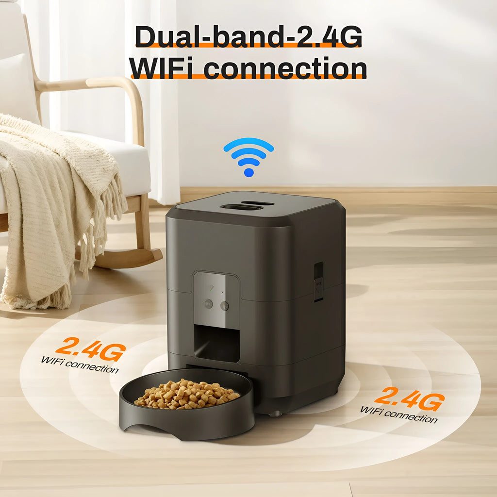 White WiFi automatic pet feeder for cats with remote control and portion management
