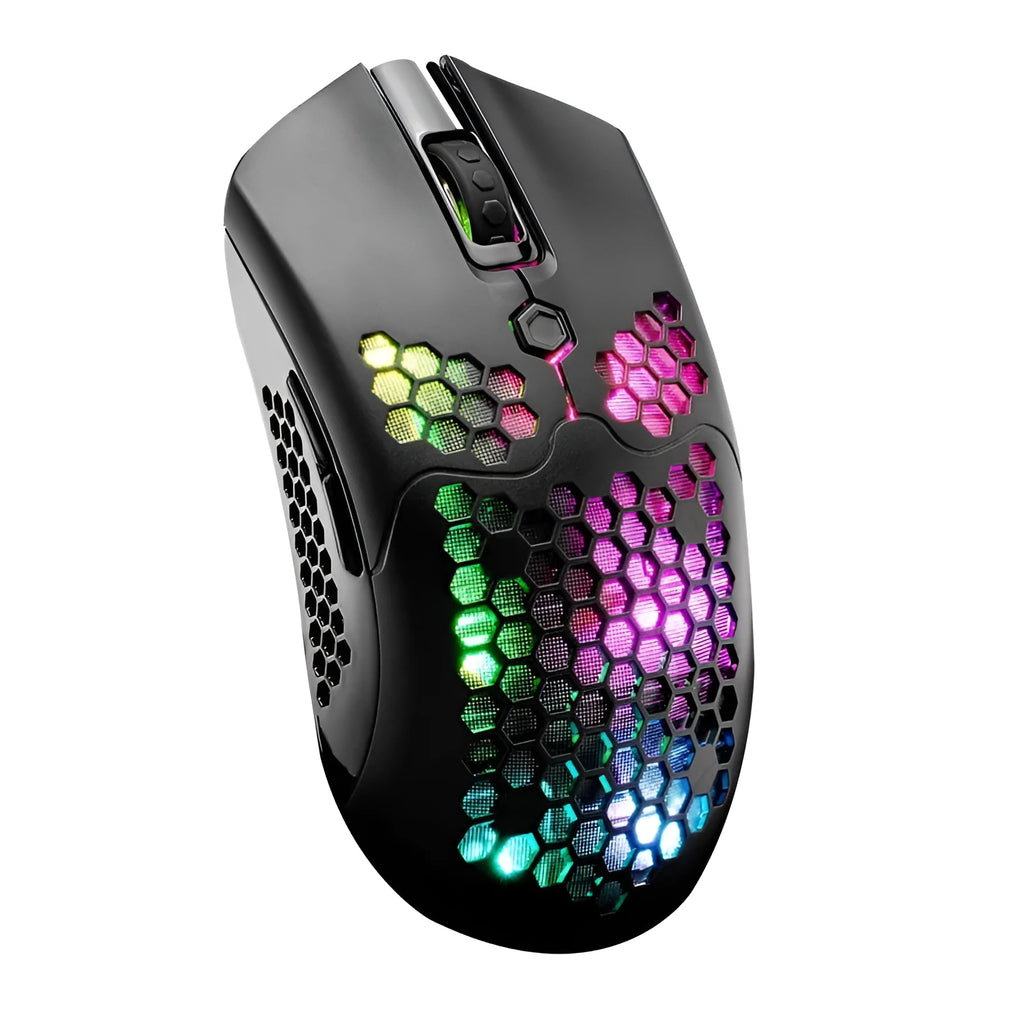 Free Wolf X2 wireless RGB gaming mouse with honeycomb shell in black, green, pink, white or yellow