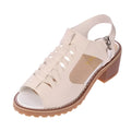 Women's retro sandals with side zipper and medium heel in black, creamy white, and white colours