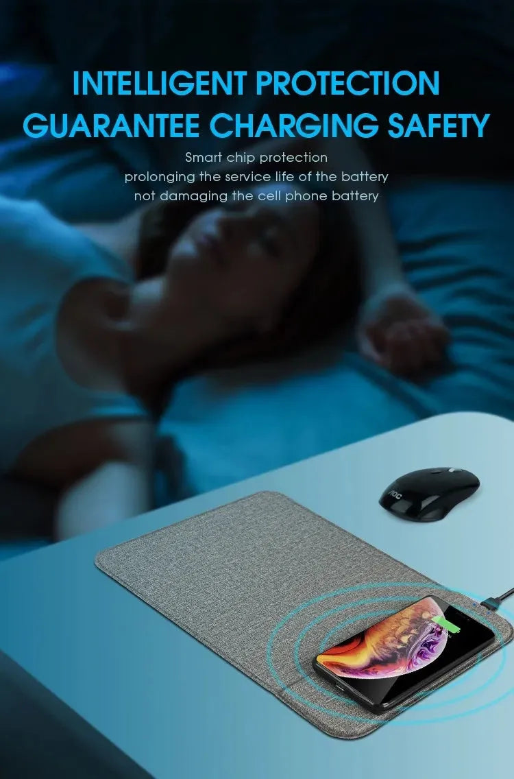 Foldable cloth wireless charging phone holder showing folded and unfolded positions
