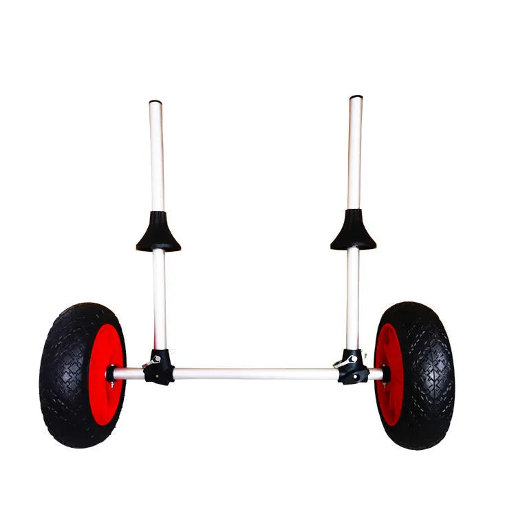 Foldable aluminium kayak transport cart with rubber components for open kayaks and drift boats