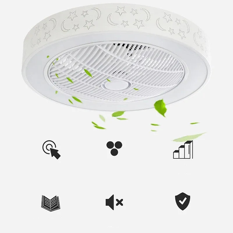 55cm diameter LED ceiling fan light with metal blades and integrated chandelier in pastoral style
