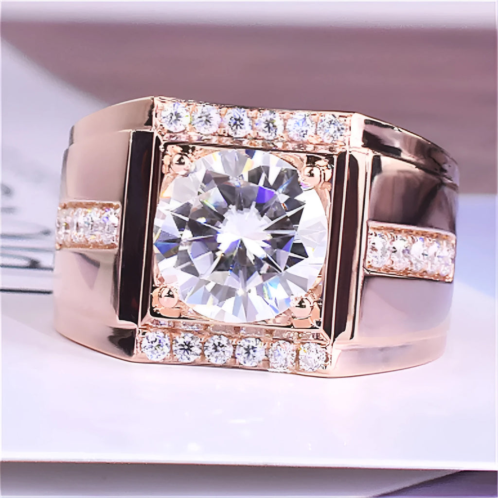 Men's adjustable imitation moissanite ring showing open mouth design and geometric diamond shape