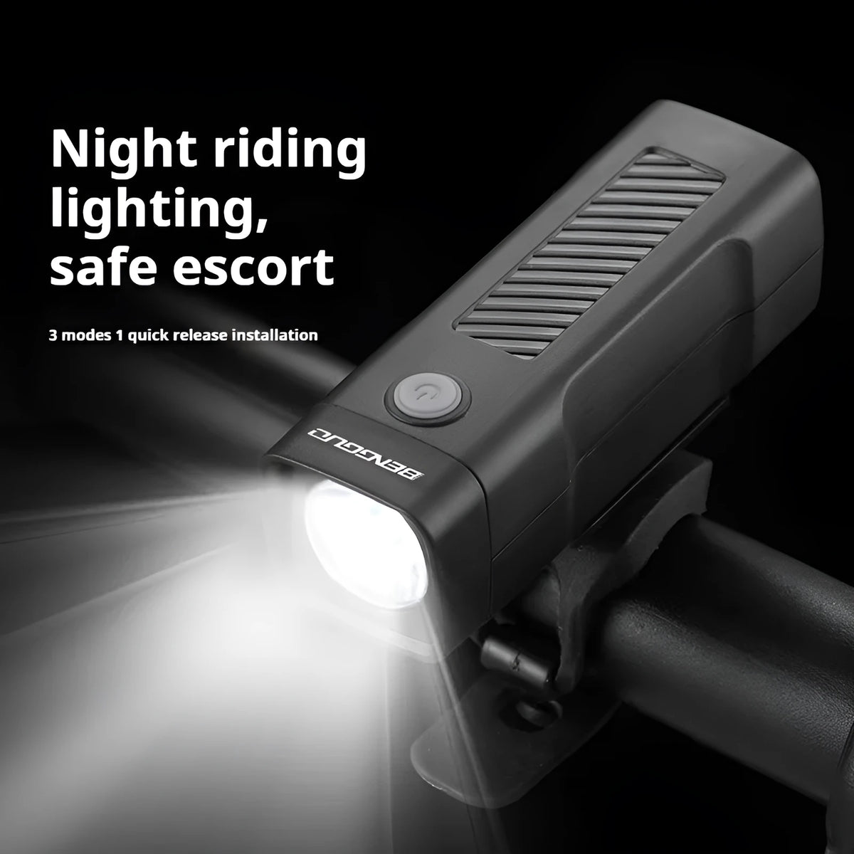 USB rechargeable bicycle headlight with quick release strap bracket mounted on handlebars