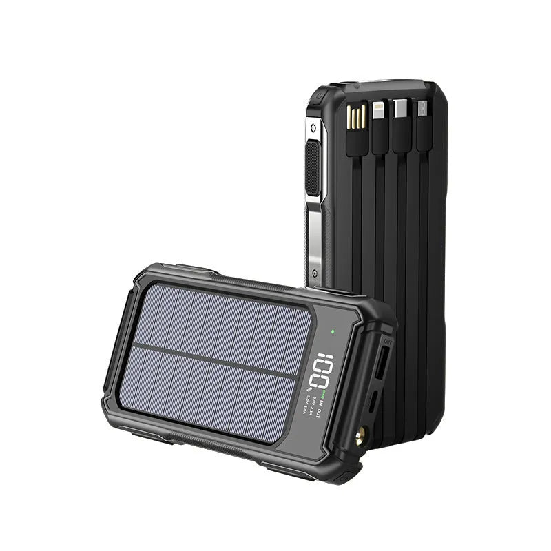 Military grade mobile power bank in black, green, or orange colours showing size scale