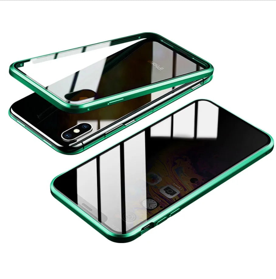 Glass anti-spy privacy phone case with clamshell design for iPhone models