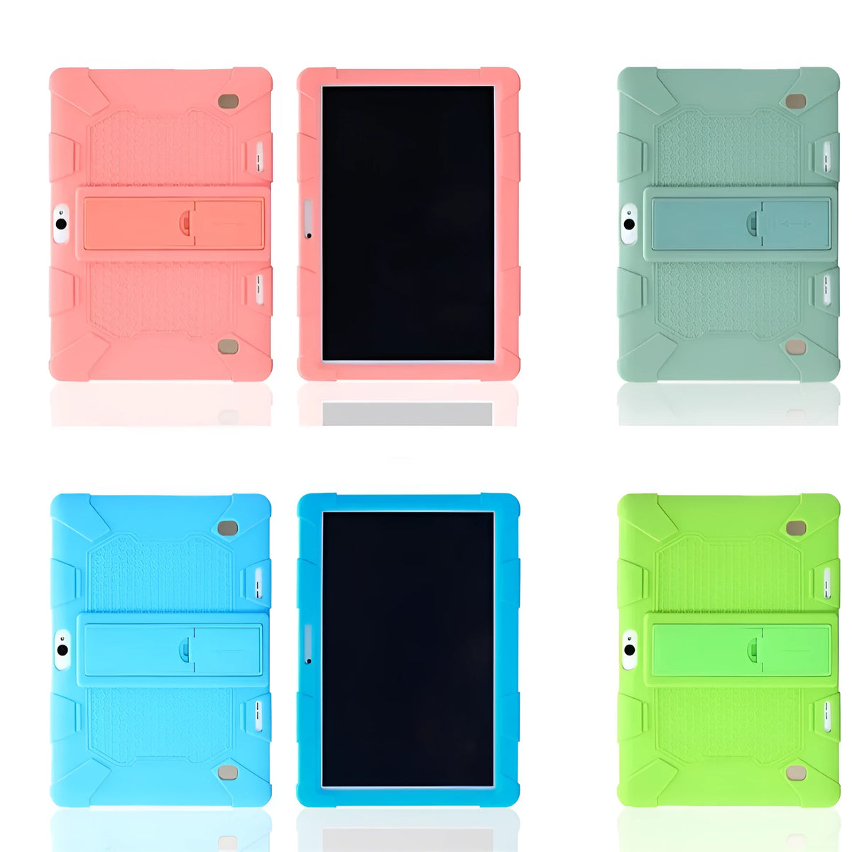 Silicone protective case for 10.1-inch tablet in multiple colour options with built-in bracket