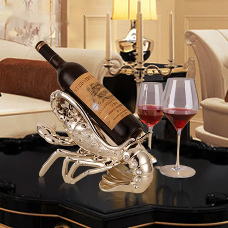 Lobster-shaped wine rack ornament in European style design with silver or rose gold finish