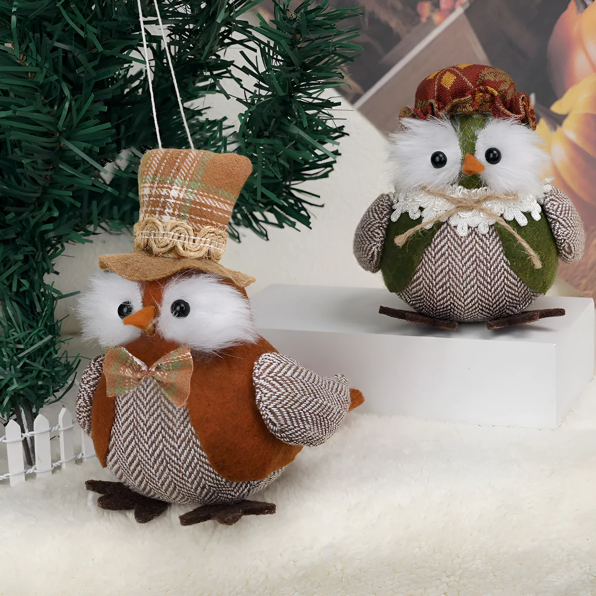 Thanksgiving owl bird fabric pendant ornament in orange or green colour for window display