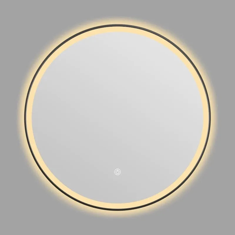 Round black aluminium alloy frame wall-mounted LED smart bathroom mirror with touch control