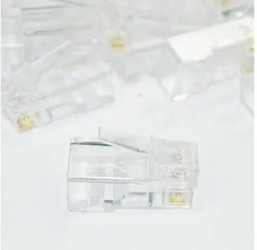 White unshielded network modular plug with gold-plated contacts, 1000-piece bulk pack