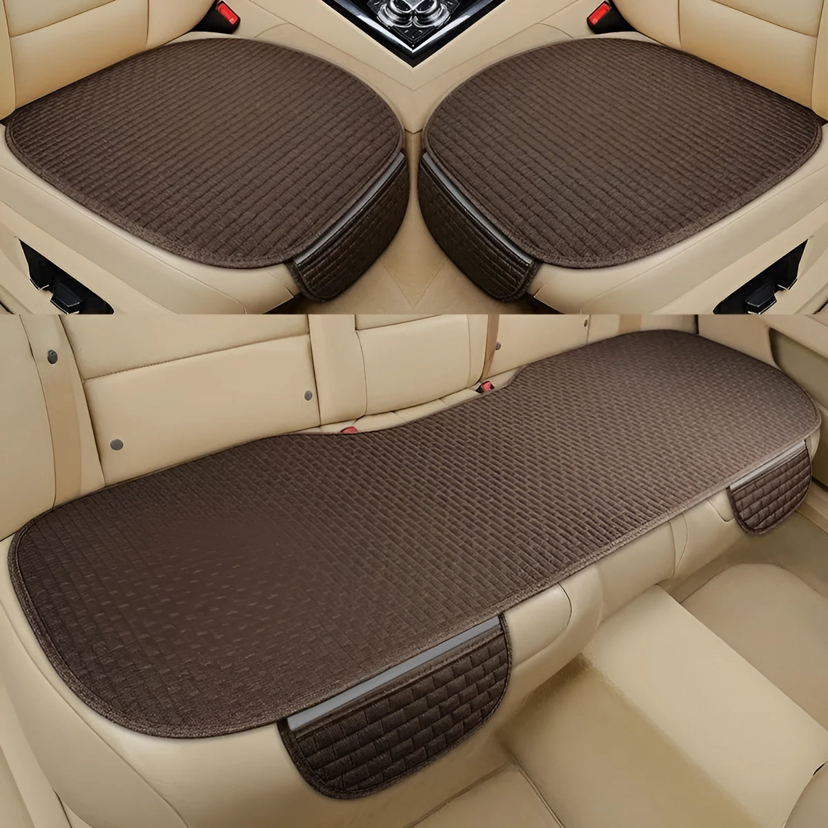 Linen plaid car cushion set with hemmed edges in classic black and red colour option