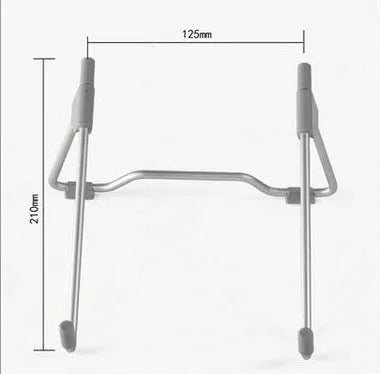 Grey aluminium mobile phone stand in folded and extended positions showing adjustable angle mechanism