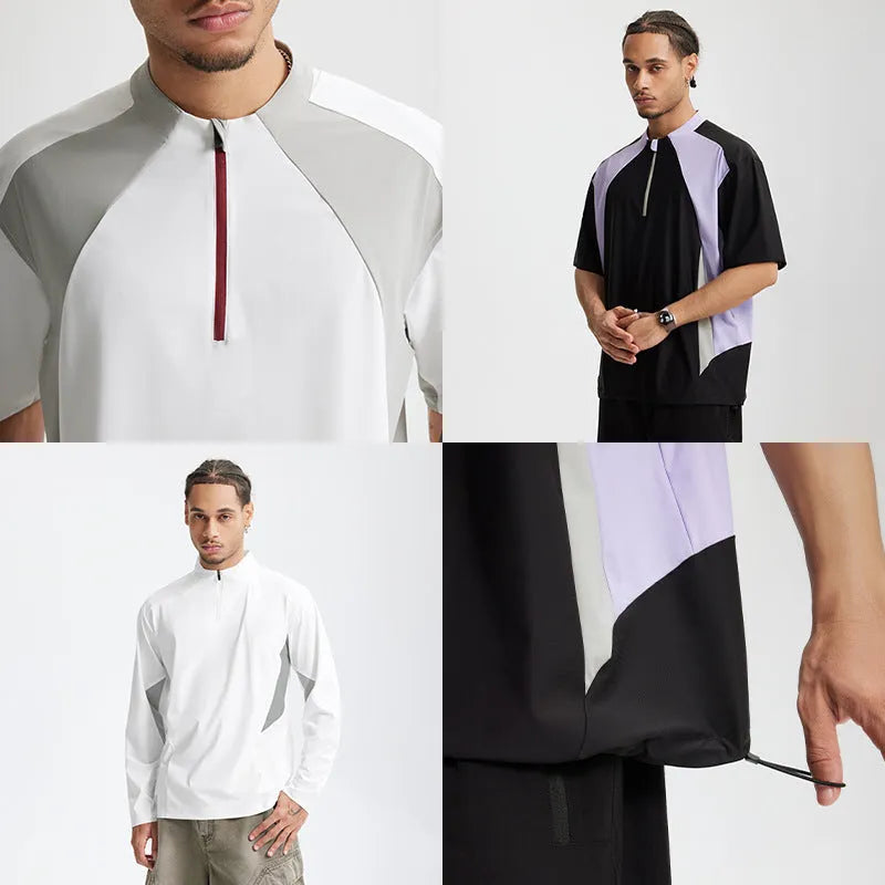 Men's lightweight polyester top in solid colour with stitching detail, available in long or short sleeves