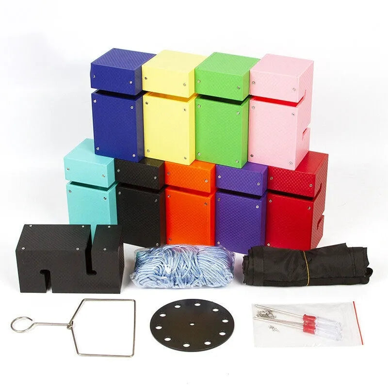 ABS plastic team building tower construction set with pull ropes and interlocking blocks in multiple colours