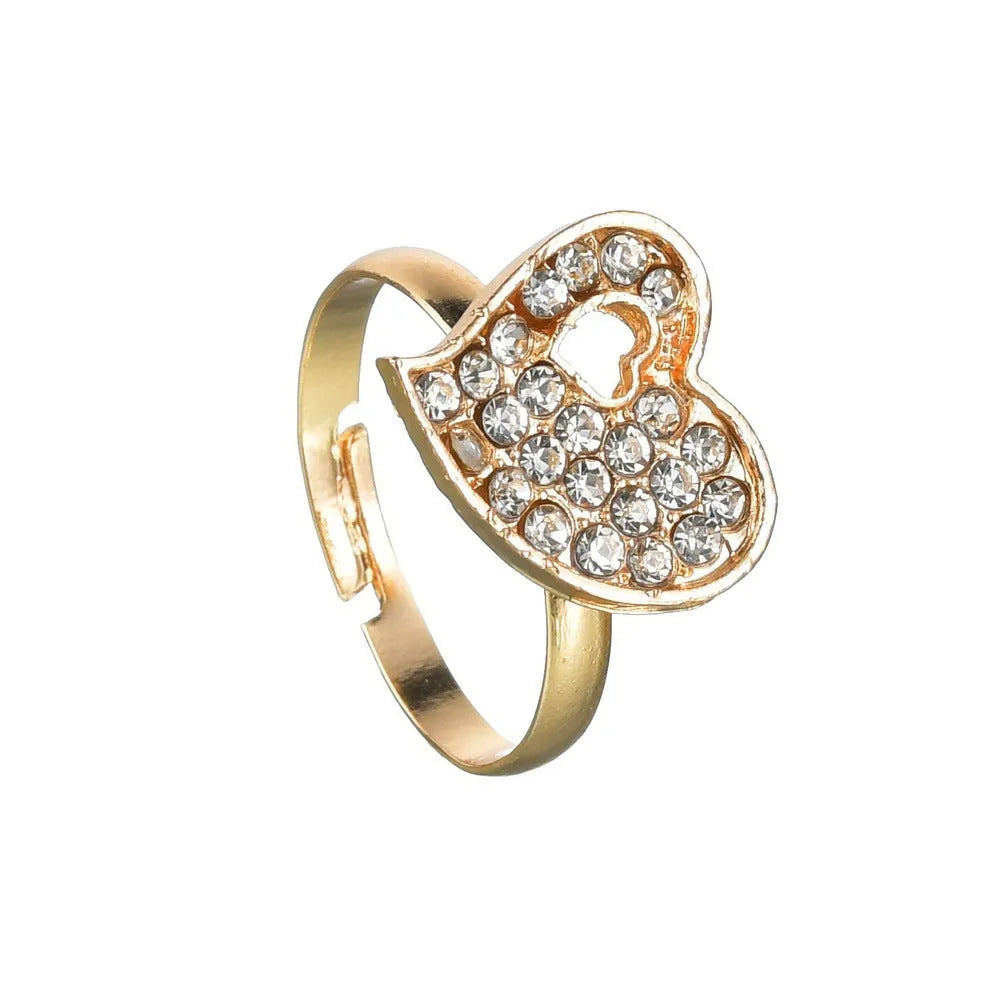 Gold electroplated alloy jewellery set with European styling featuring love, water drop and bell patterns