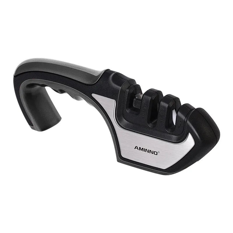 4-in-1 kitchen knife sharpener with TPR and ABS handle, 238 x 50 x 67mm, black or cyan colour options