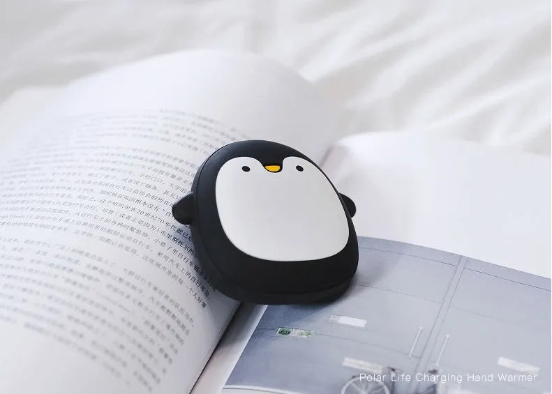 Cartoon penguin polar bear USB rechargeable hand warmer with power bank function in black, white, or whiteblack