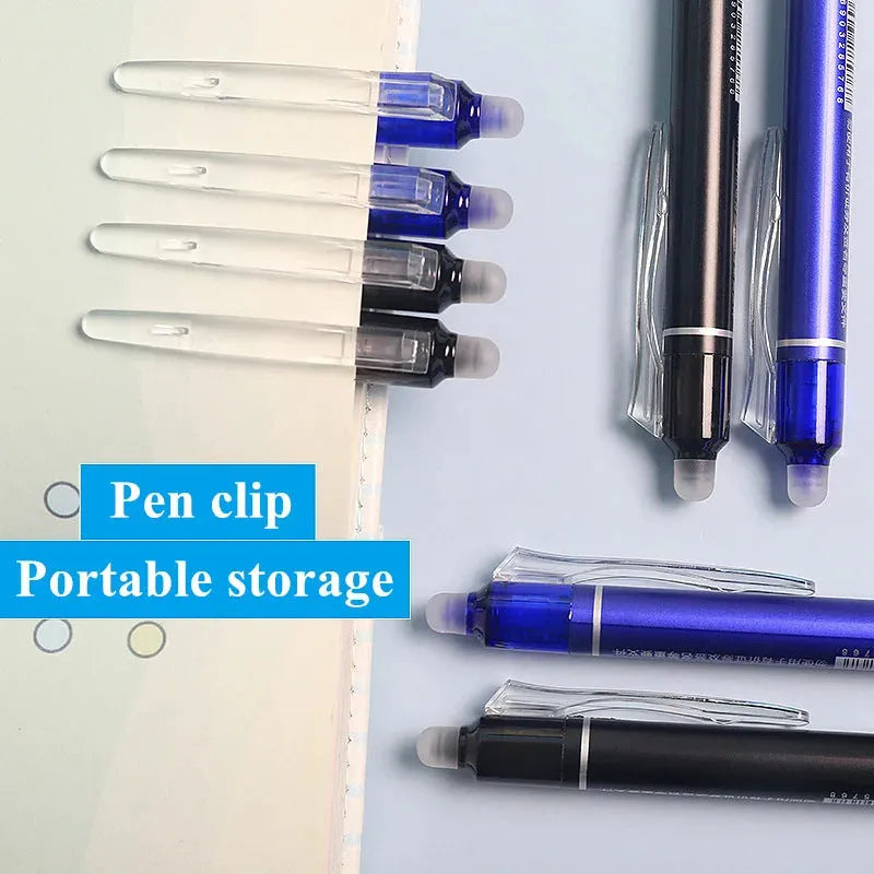 Blue and black Hot erasable 0.5mm push gel pen with plastic body and stainless steel nib