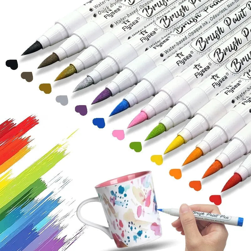 Set of gouache acrylic marker pens for hand lettering and greeting card art in various colours.