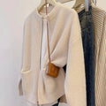 Beige temperature-sensitive viscose fibre long sleeve cardigan coat shown open