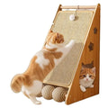 Vertical wall-mounted cat scratch board with sisal surface and hanging teasing ball