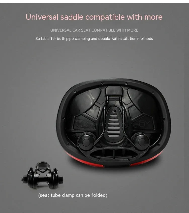 Large red bicycle saddle with thickened padding and reflective elements for ordinary bicycles