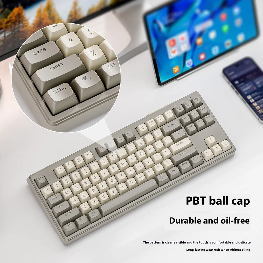 Wolf M87 wireless dual-mode keyboard in a compact 87-key layout with coloured keycaps